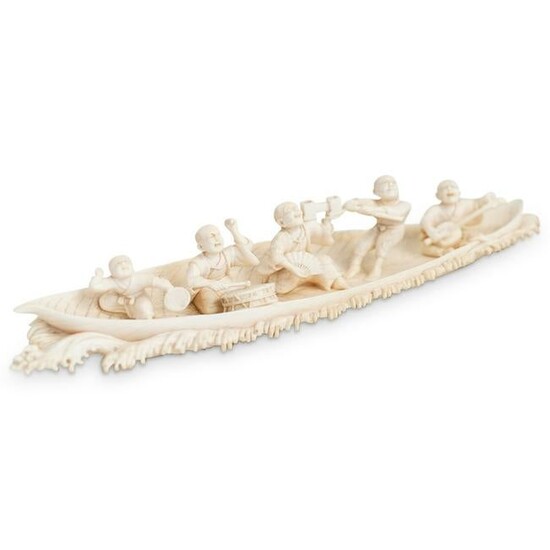 Chinese Carved Bone Musicians on Leaf