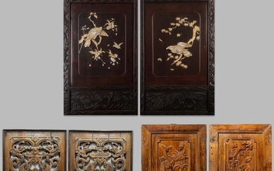 古董艺术手工高级骨雕挂屏，雕花木墙板，雕刻木板十九世纪 Chinese Carved Wood Window Panel, 19th Century