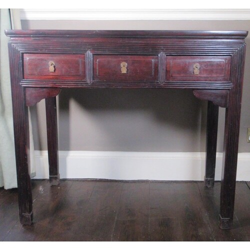 Chinese hardwood rectangular side table, the reeded frieze w...