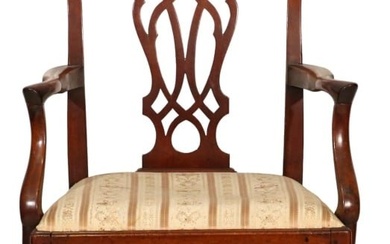 Chippendale Mahogany Carved Upholstered Arm Chair
