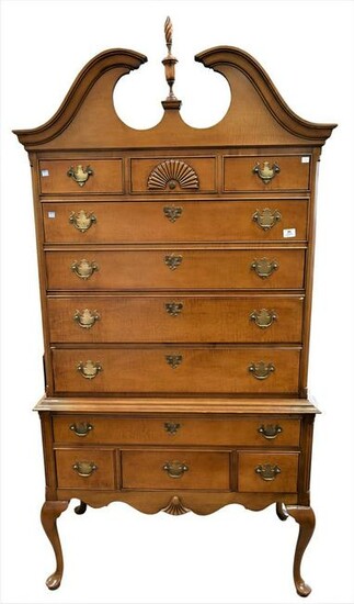 Chippendale Style Tiger Maple Highboy, height 75