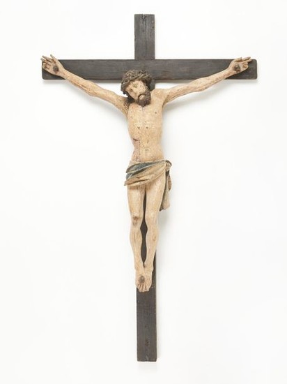 Christ en bois sculpté et polychromé figuré...