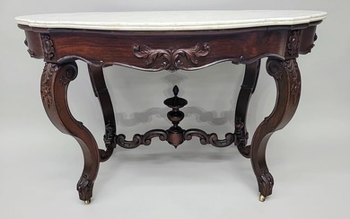 Circa 1850's Rosewood MarbleTop Turtle Top Parlor Table w/ original finish , original marble &