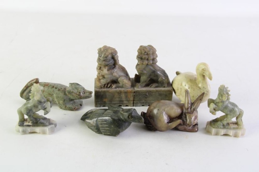 Collection of small stone animal figures incl. rabbit, horses and others (minor wear apparent)