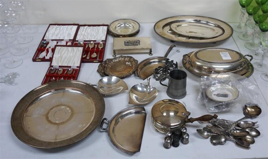Collection with Assorted Silver Plate Table Articles and Flatware