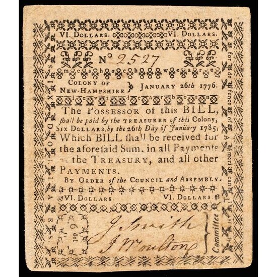 Colonial Currency, New Hampshire 1776 Issued $6