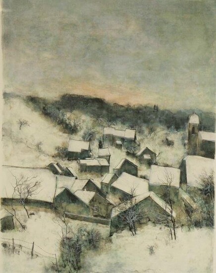 Color Lithograph Houses in Winter 21/185 Signed LR