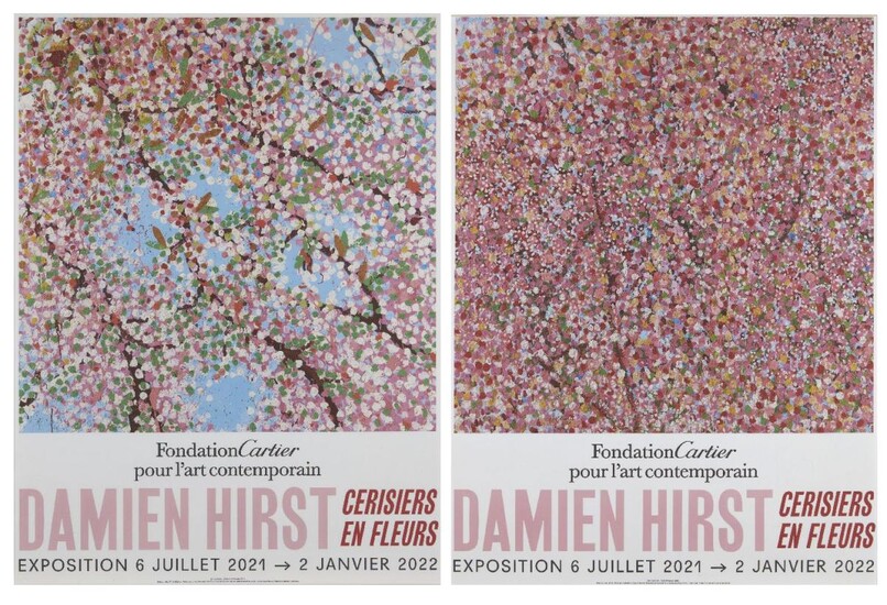 Damien Hirst, British b.1965- Cerisiers en Fleurs, 2021; two digital posters in colours on 220gsm wove, published by The Cartier Foundation, Paris, each sheet 80 x 59.4cm (framed) (2) (ARR)