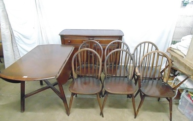 Dark Ercol beech and elm dining room suite to comprise: side...