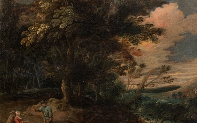 David Teniers II (1610-1690, attributed), Forest view with picnic scene, oil on copper, 16,6 x...