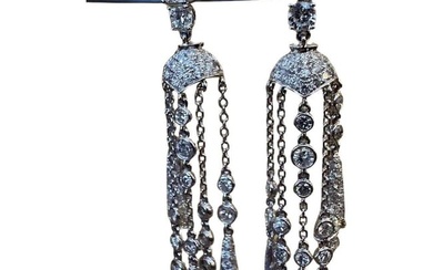 Diamond Chandelier Drop Earrings 5.25 Carat Total Weight in 18k White Gold