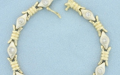 Diamond Eye Design Two Tone Bracelet in 14k Yellow and White Gold