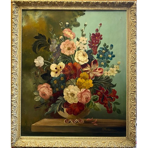 E Vanderman - Still life of flowers, signed oil on canvas