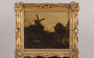 École Hollandaise vers 1650, entourage de Jacob Van Ruysdael. Paysage au moulin. Toile, 51 x...