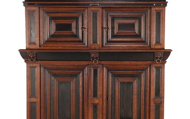 (-), Eiken 4-deurs late Renaissance kussenkast met recht...