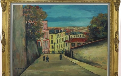 Élisée MACLET (1881-1962) "La maison de Mimi Pinson", oil on cardboard, signed lower left, 50 x 64 cm, gilt frame 62 x 76 cm
