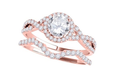 Engagement Rings For Women 0.50 Carat Halo Diamond Matching Bridal Set Enhancer Band 14k Solid