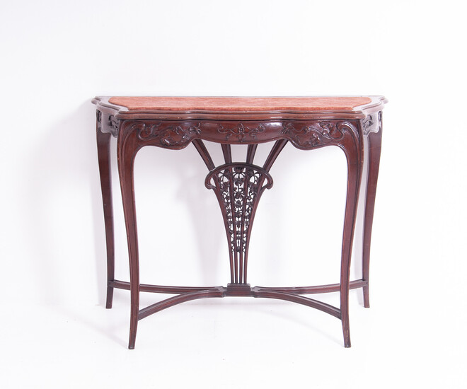 Engraved console table in wood. Liberty style