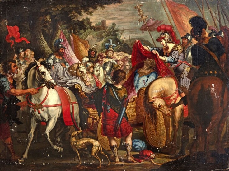 Entourage de Pieter LASTMAN (Amsterdam, 1583-1633) Alexandre couvrant de son manteau le corps de Darius...