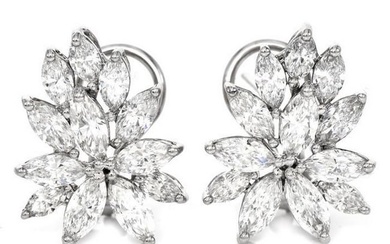 Estate 5.70ct Marquise Cut Diamond Platinum Flower Cluster Clip On Earrings