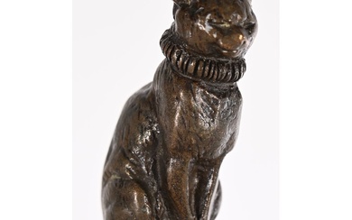 FREMIET Emmanuel. (1824-1910). «Le chat à la collerette». Bronze à patine brune. Fonte au sable...