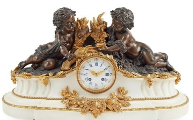 FRENCH GILT AND PATINATED BRONZE AND MARBLE MANTLE