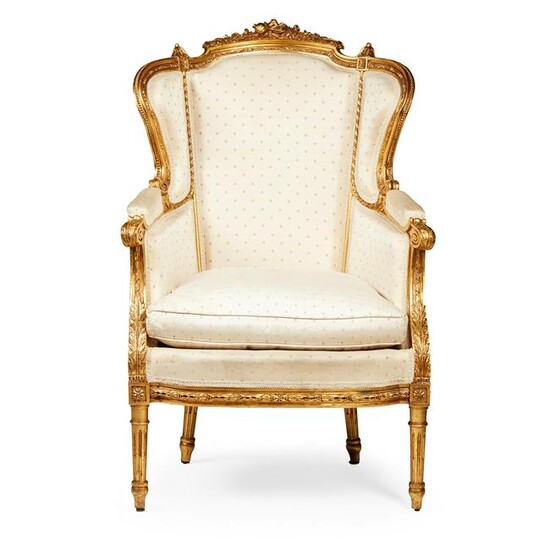 FRENCH GILTWOOD UPHOLSTERED BERGERE LATE 19TH CENTURY