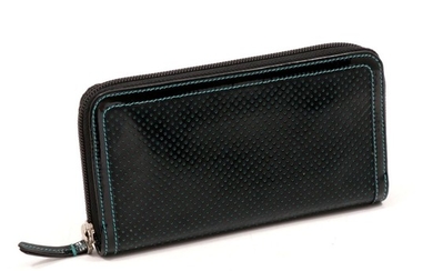 Fendi Perforated Contrast Patent Leather Continental Zip Wallet