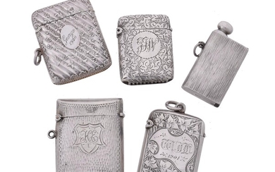 Five silver rounded rectangular vesta cases