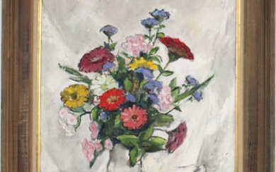 Floral Still Life in Vase, Oil on Canvas