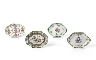 Four Chinese export famille rose lobed dishes Qing dynasty, 18th century One...