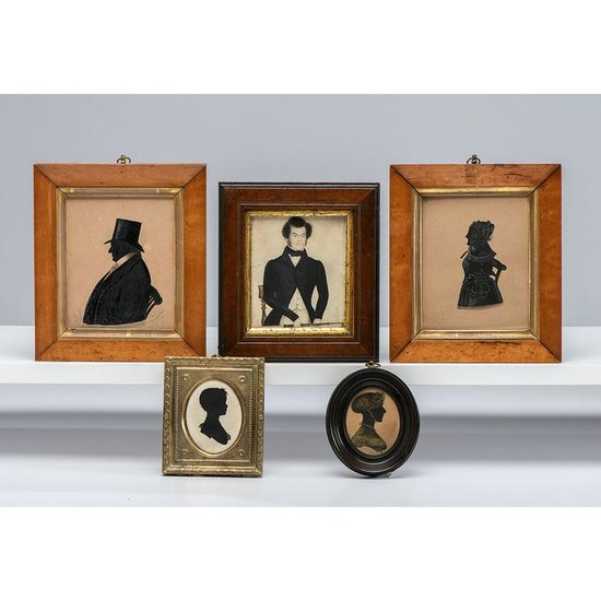 Four Painted Silhouettes and a Miniature Watercolor