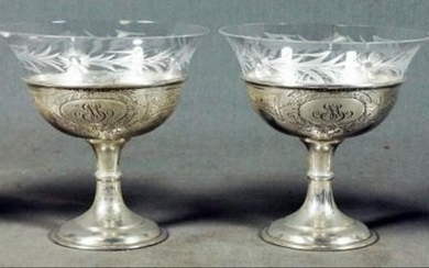 Four Sterling & Glass Sherbets