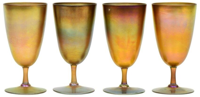 Four Tiffany Studios Favrile Glass Goblets