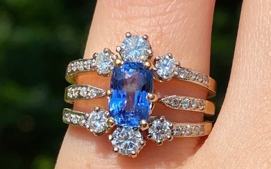 French 1.6 Ct Sapphire and Diamond 18K Gold Triple Row...