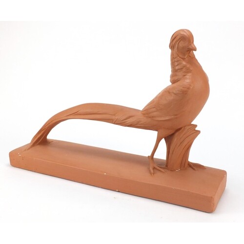French Art Deco style plaster pheasant sculpture impressed S...