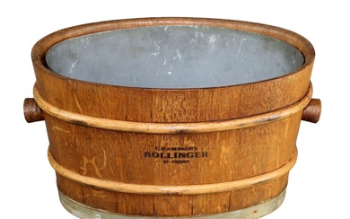 French Bollinger branded oval champagne bucket in oak