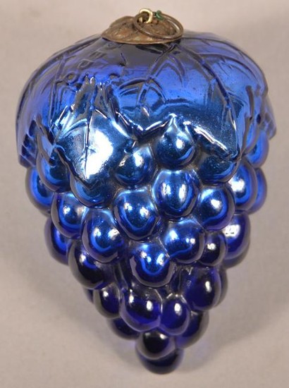 French Cobalt Glass Oval Leaf Cluster of Grapes Kugel.