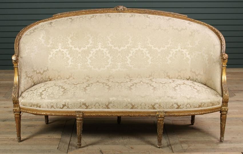 French Louis XVI Style Brocade Upholstered Canape
