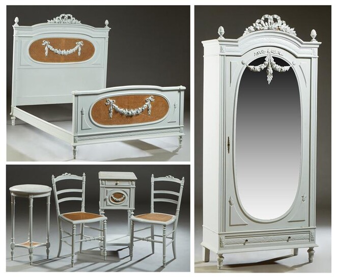 French Louis XVI Style Polychromed Beech Bedroom Suite