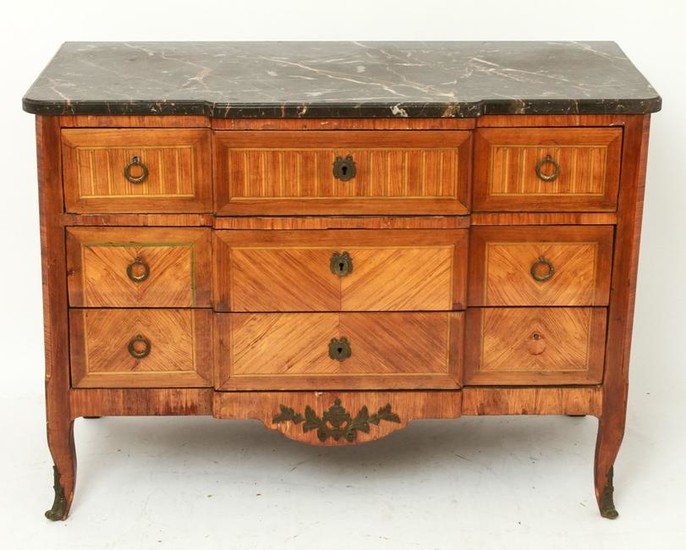 French Marquetry Commode / Dresser w Marble Top