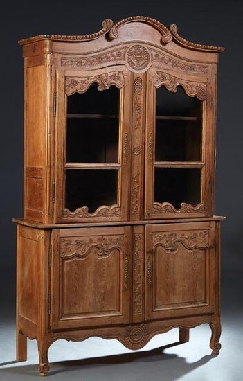 French Provincial Carved Pine Buffet a Deux Corps, 19th