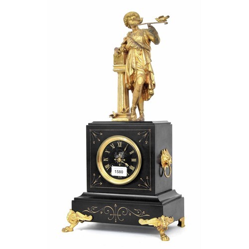 French black slate and gilt metal mounted figural two train ...