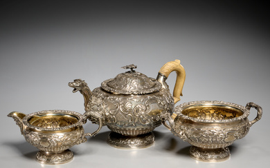 George IV (3) piece silver tea set, Thomas Robins