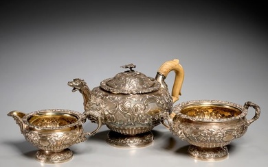 George IV (3) piece silver tea set, Thomas Robins