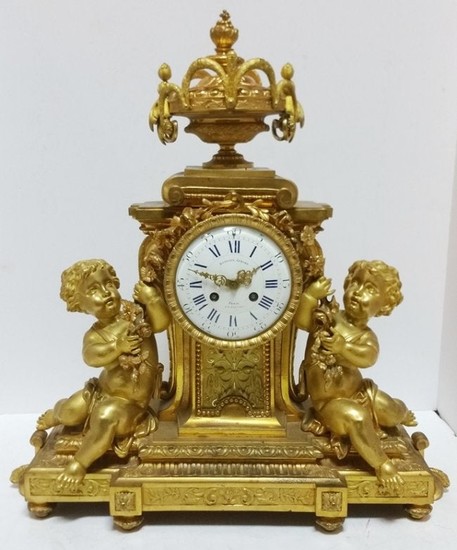 Boucher Gravet Gilt Bronze French Continental Clock