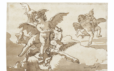 Giovanni Domenico Tiepolo (Venice 1727-1804), Blindfolded Cupid, armed, with winged putti and doves