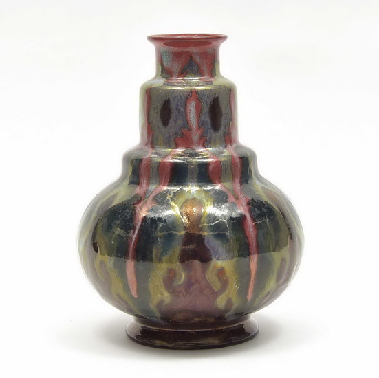 Glazed earthenware vase with polychrome stylised decoration, design...
