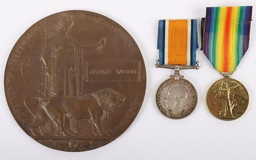 Great War Pair of Medals and Memorial Plaque to a Private in the 20th (Wearside) Battalion Durham