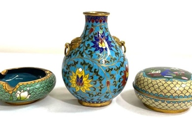 Group of Chinese three Cloisonne and Enamel Items